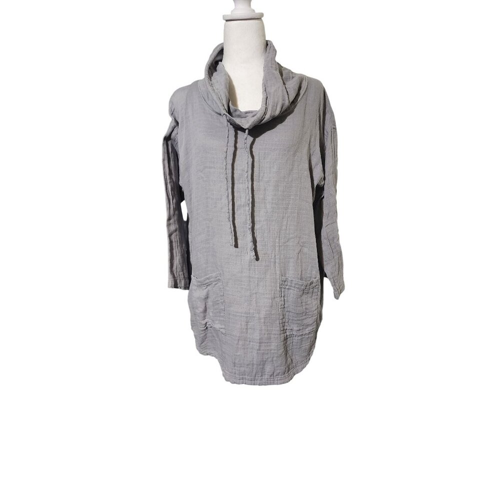 Pure Jill Womens Minimalist Gray Cowl Neck Top With Pockets 100% Cotton Size S